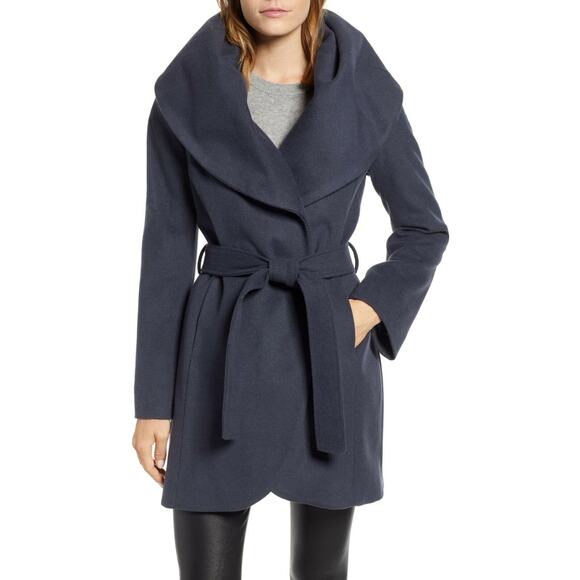 NWT Tahari Marla Wool-Blend Wrap Coat Navy Women’s Size Large $300 - Picture 1 of 12